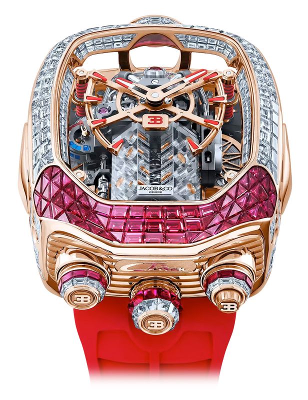 Jacob Co Bugatti Chiron Tourbillon Baguette Rubies White Diamonds