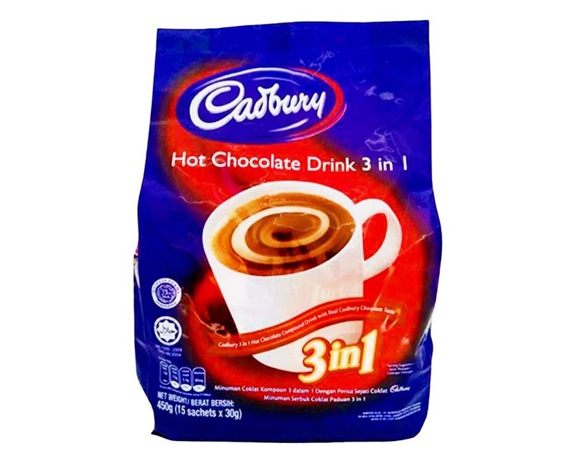 Cadbury Hot Chocolate Drink 3 In 1 15 Sachets X 30g 450g