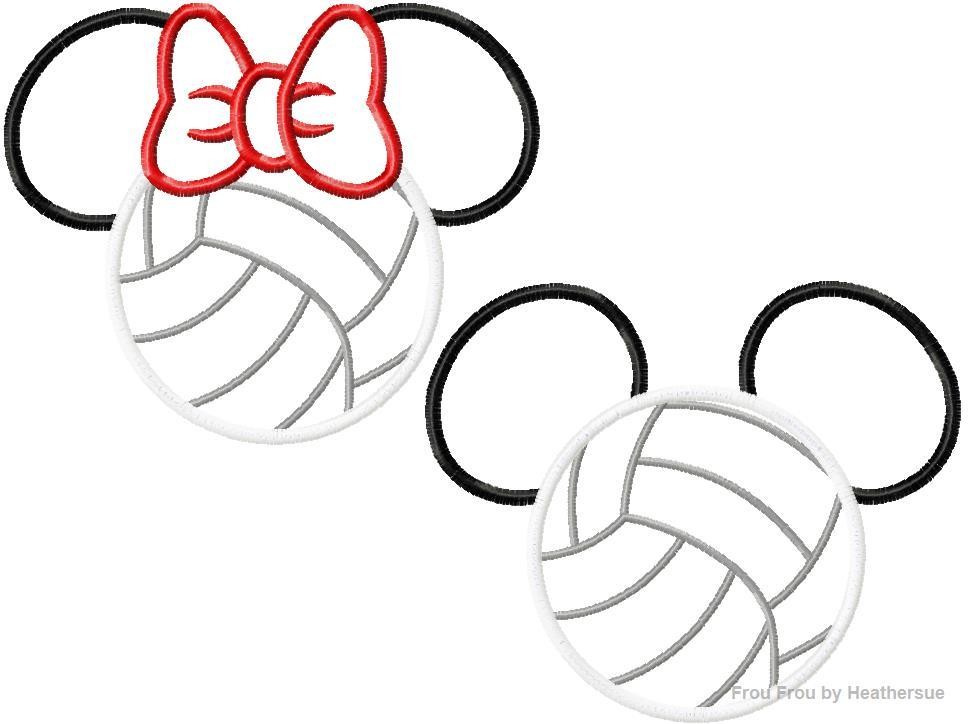 Volleyball Mister And Miss Mouse Head Two Design Set Machine Applique