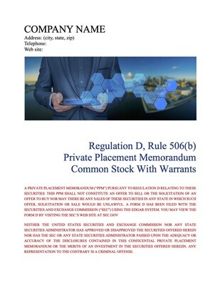 Rule 506(b) Common Stock With Warrants Rule 506(b) Common Stock With Warrants
