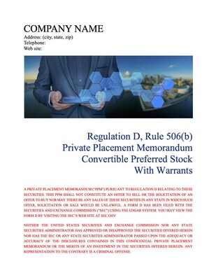 Rule 506(b) Convertible Preferred Stock With Warrants Rule 506(b) Convertible Preferred Stock With Warrants