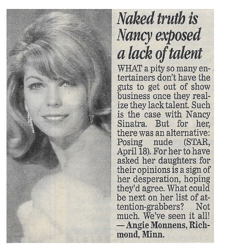 Sinatra Nancy Naked Truth Is Nancy Exposed A Lack Of Talent Newspaper Article May
