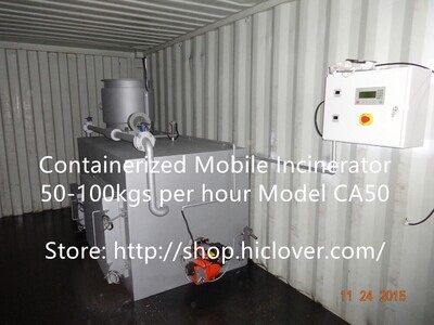 Containerized Mobile Incinerator 50-100kgs per hour Model CA50
