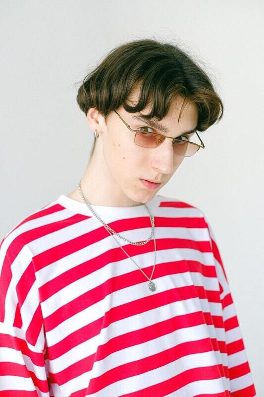SAMPLE. Red and White Horizontal Striped T-Shirt