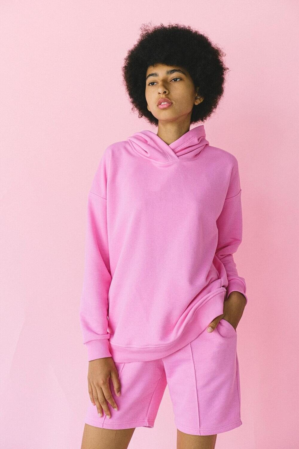 Pink Hoodie + Shorts Set