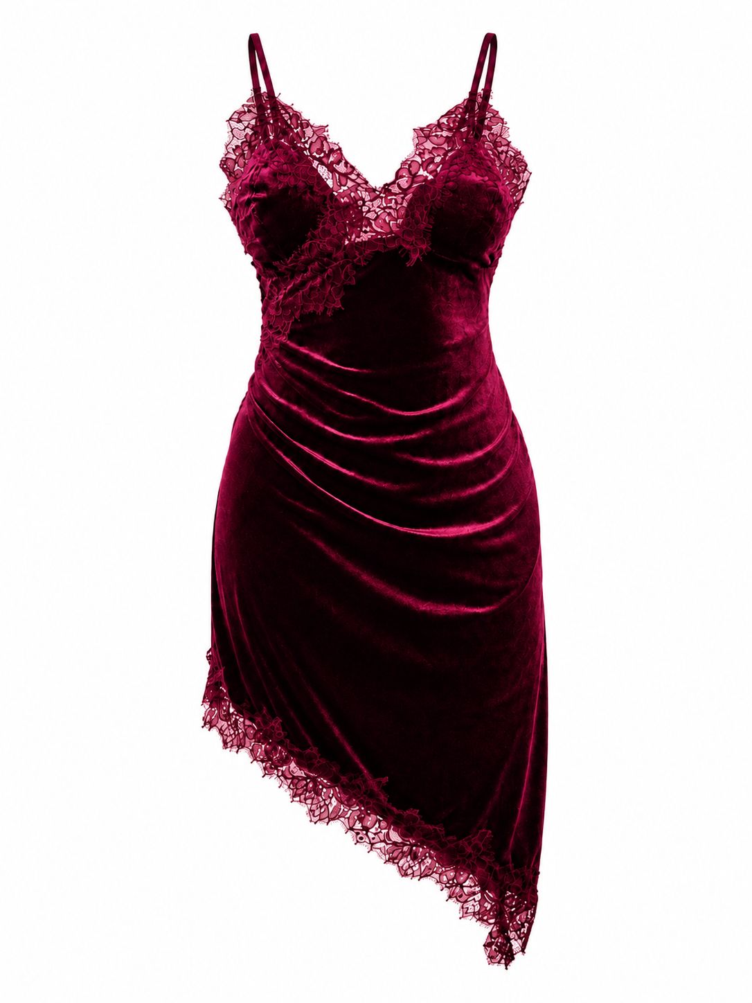 Vestido Vaquero Mujer Vino Terciopelo Con Encaje