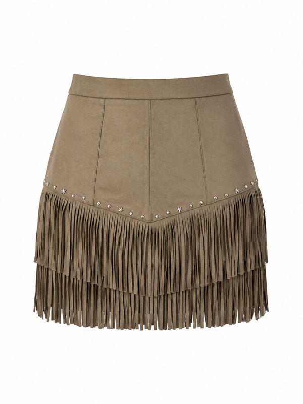 Falda Western para Mujer con Flecos – Estilo Vaquero Cowgirl