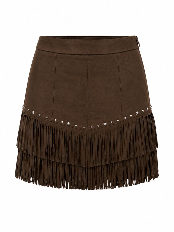 Falda Western para Mujer con Flecos – Estilo Vaquero Cowgirl