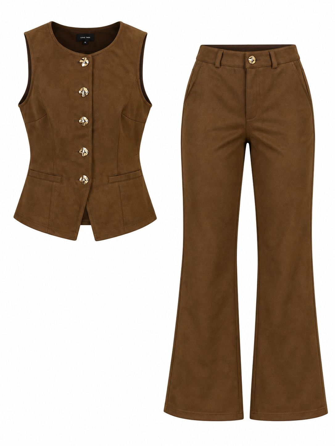 Conjunto Dama Chaleco Pantalón Acampanado Café Western