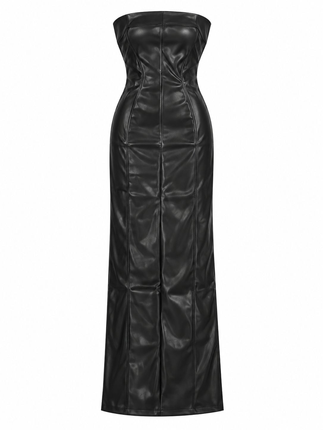 Vestido Largo Merlot Negro Strapless Efecto Piel Elegante