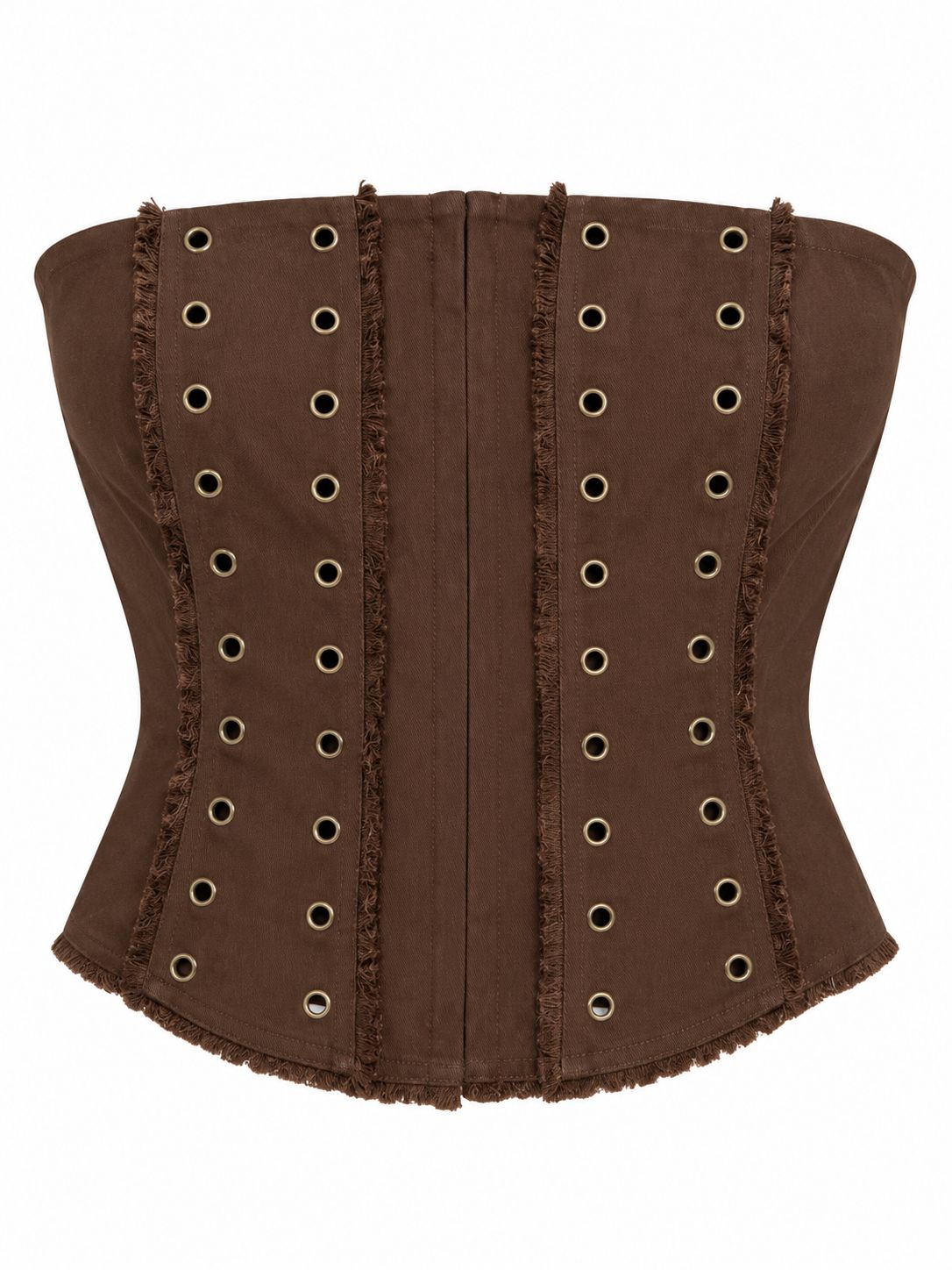 Corset Merlot Dama Café Strapless Con Ojillos Estilo Vaquero