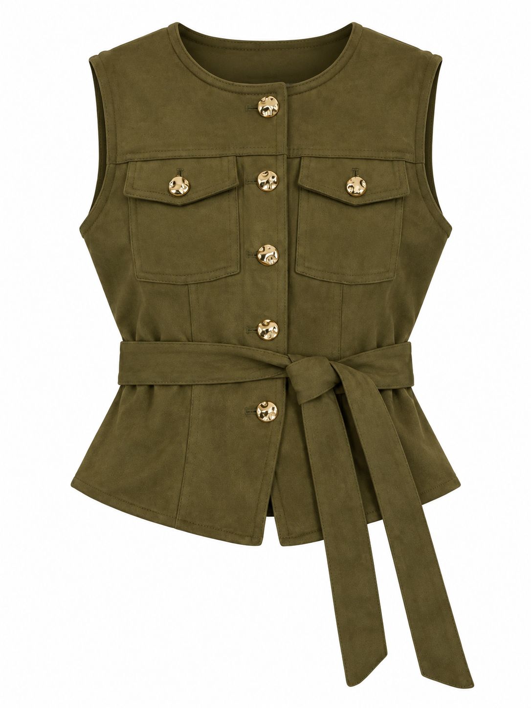 Chaleco Verde Olivo Tipo Gamuza Estilo Western