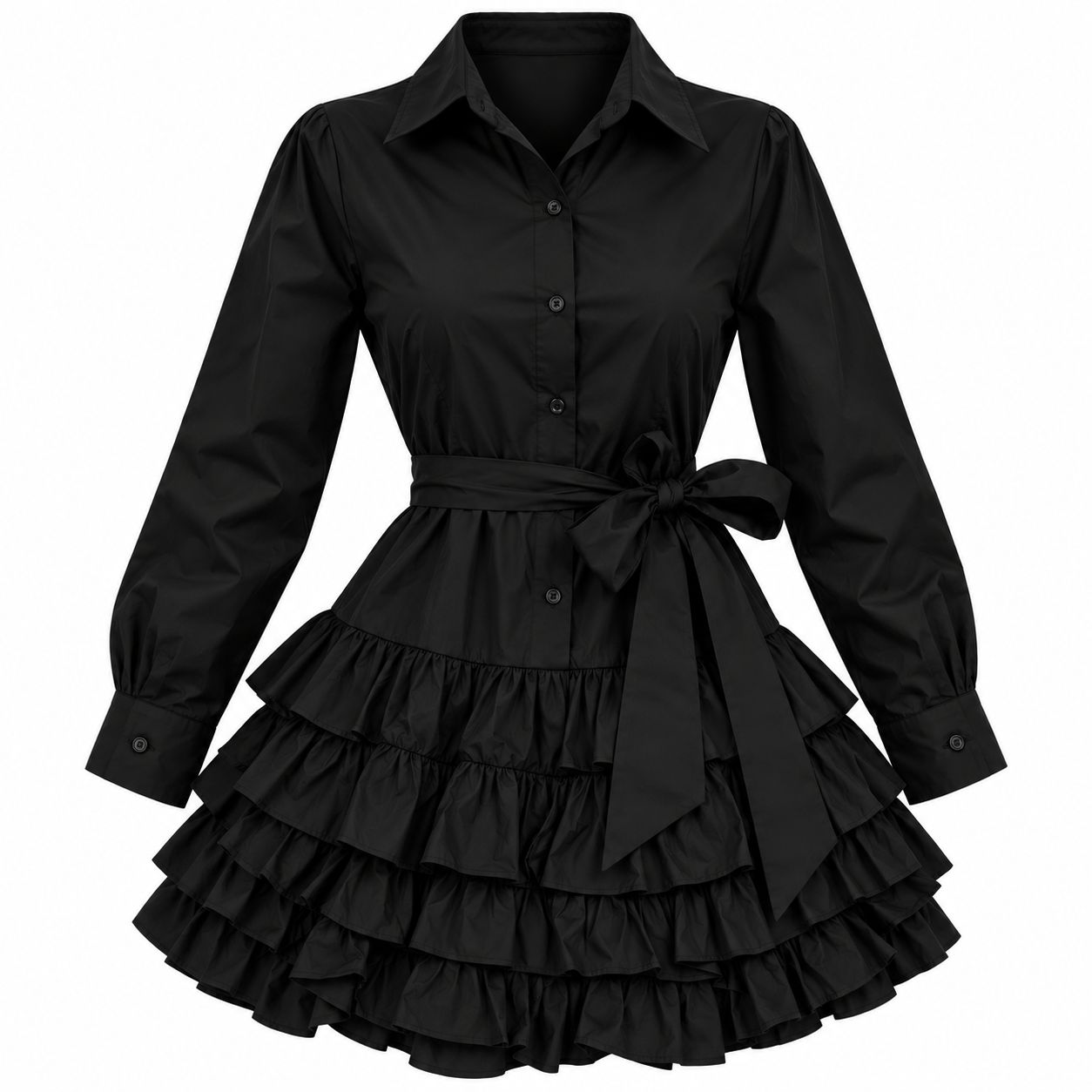 ​Vestido Vaquero Corto con Olanes Negro