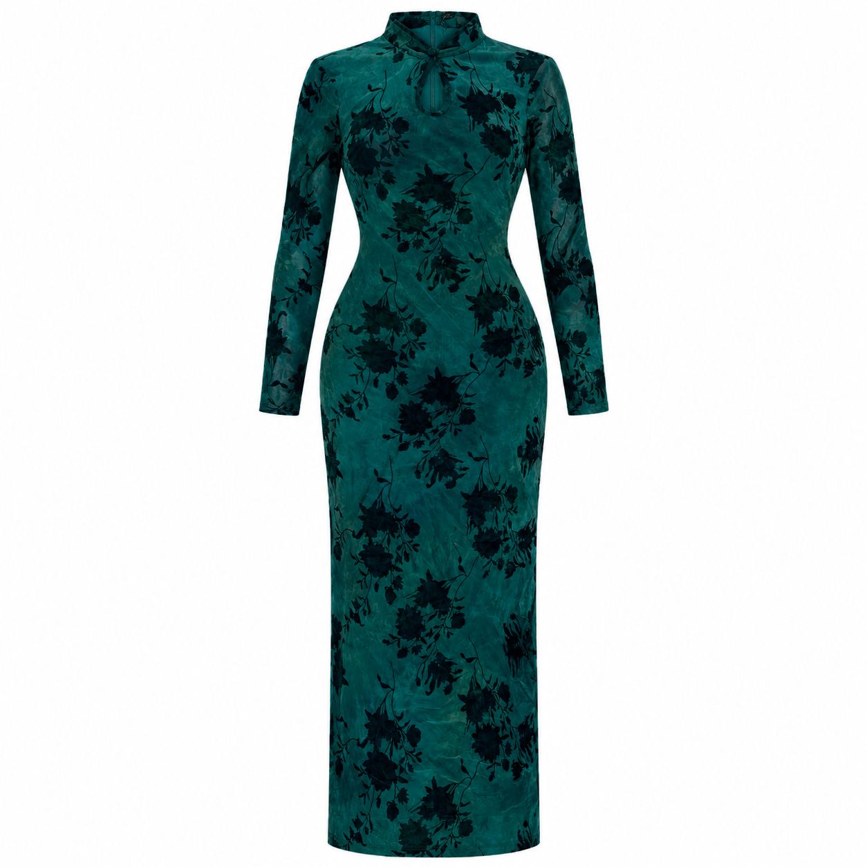 ​Vestido Largo Verde con Diseño Floral