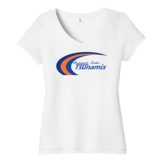 Summer Lake Tsunamis Ladies V-Neck Tee - White - 3 Design Options