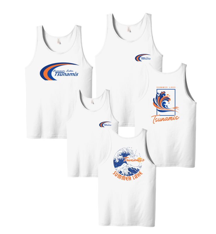 Summer Lake Tsunamis Unisex Jersey Tank Top - White - 3 Design Options - Youth & Adult Sizes