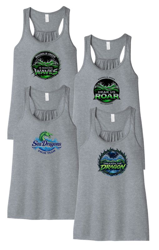 Magnolia Green Sea Dragons Girls & Ladies Flowy Racerback Tank   - Athletic Heather - 4 Design Options - YOUTH & ADULT Sizing