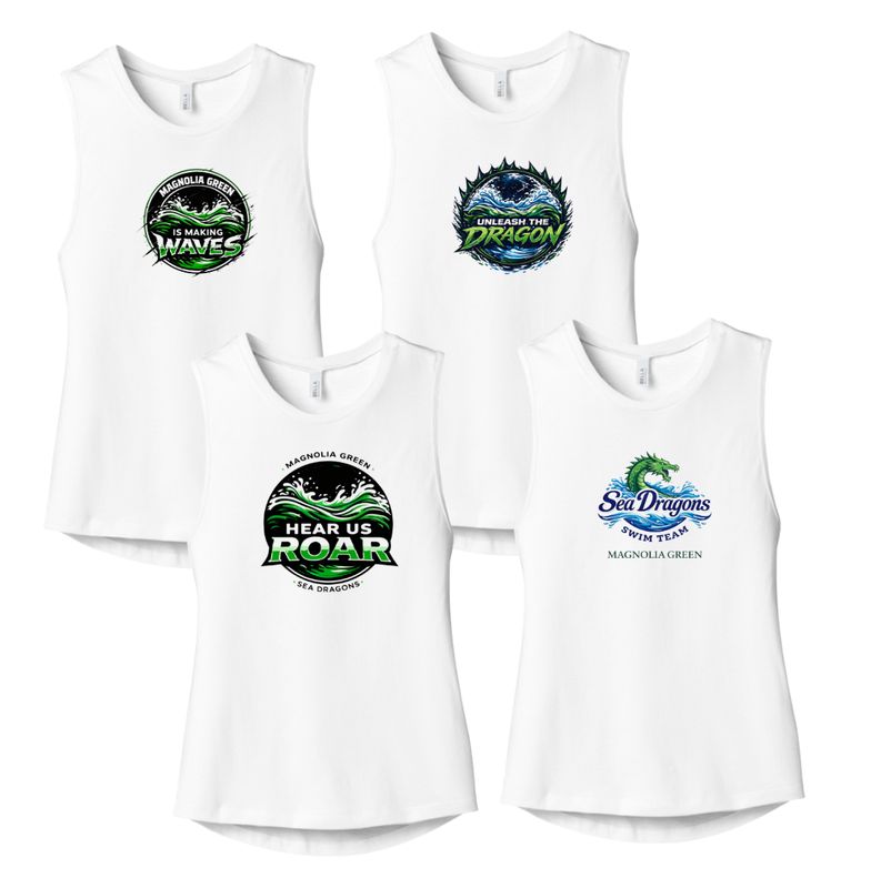 Magnolia Green Sea Dragons Ladies Muscle Tank Top - White - 4 Design Options - Adult
