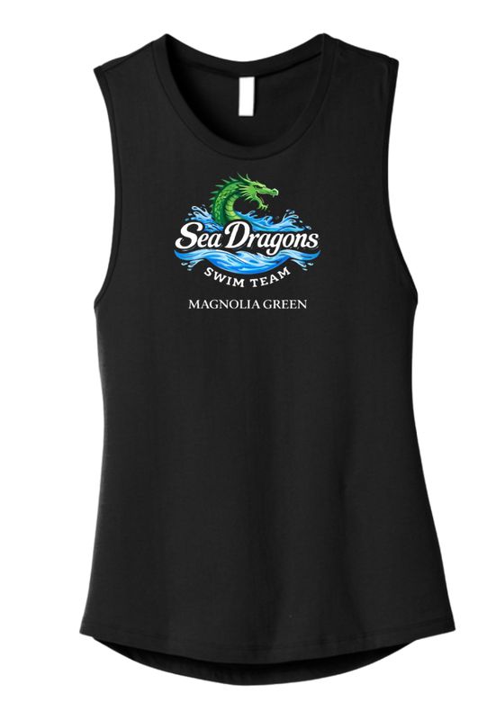 Magnolia Green Sea Dragons Ladies Muscle Tank Top - Black - Team Logo - Adult