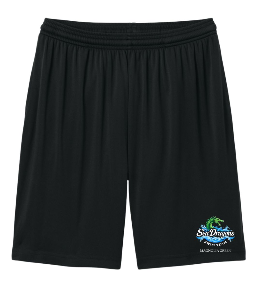 Magnolia Green Sea Dragons Boys & Mens Shorts with Embroidered Logo - Black - YOUTH & ADULT Sizes