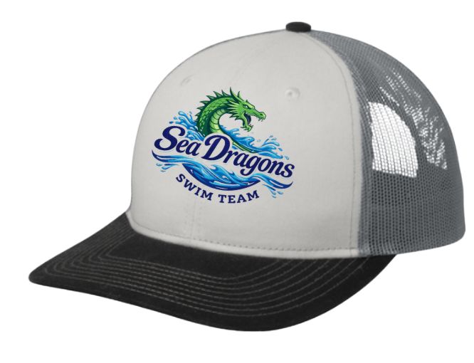 Magnolia Green Sea Dragons Embroidered Snapback Trucker Cap Hat- White/Black/Grey