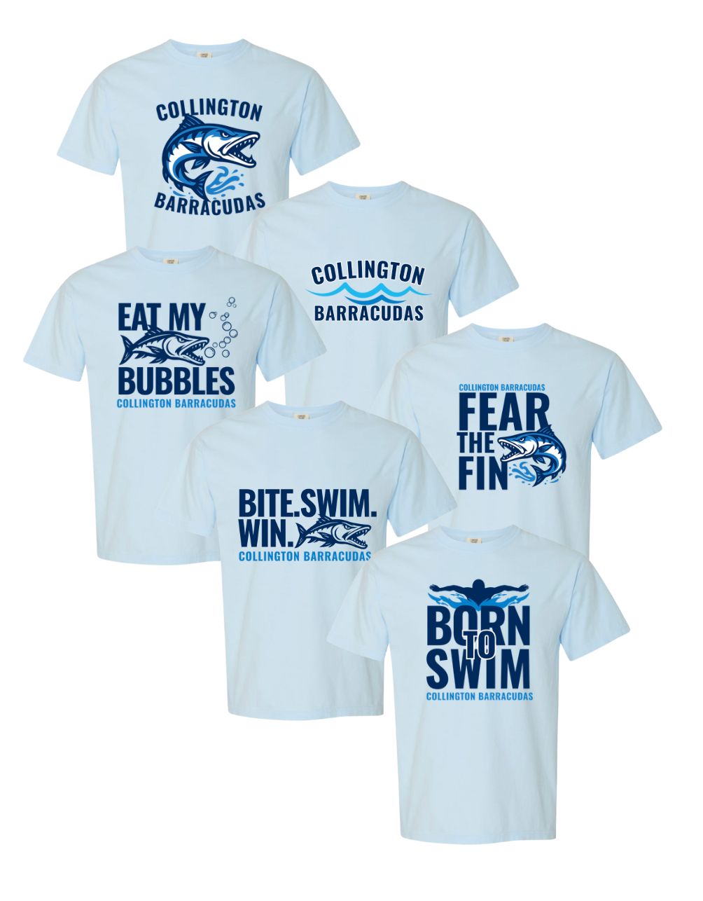 Collington Barracudas T-Shirt - COMFORT COLORS - Chambray - 6 Design Options - Youth & Adult Sizes