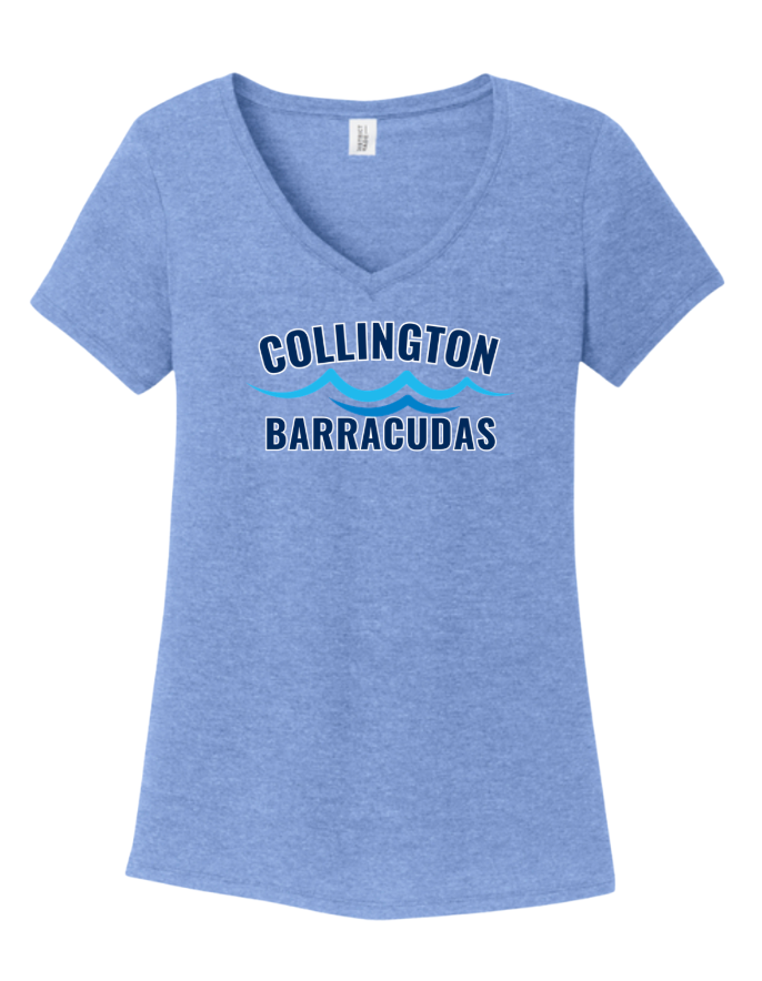 Collington Barracudas Ladies V-Neck Tee - WAVES Logo- White or Maritime Blue - Adult