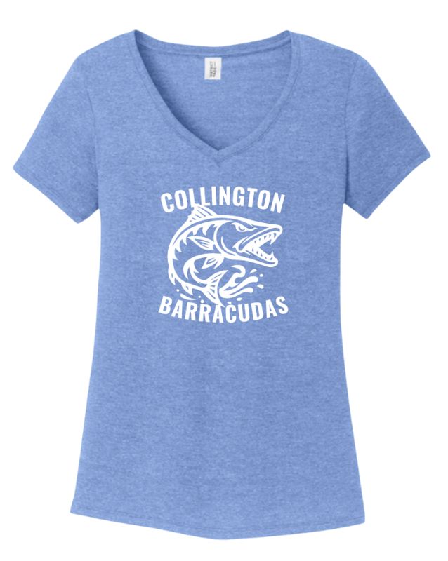 Collington Barracudas Ladies V-Neck Tee - TEAM Logo in WHITE - Maritime Blue - Adult