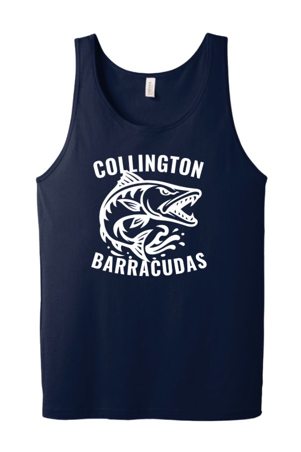 Collington Barracudas Unisex Jersey Tank Top - Navy - TEAM Logo in WHITE - Youth & Adult Sizes