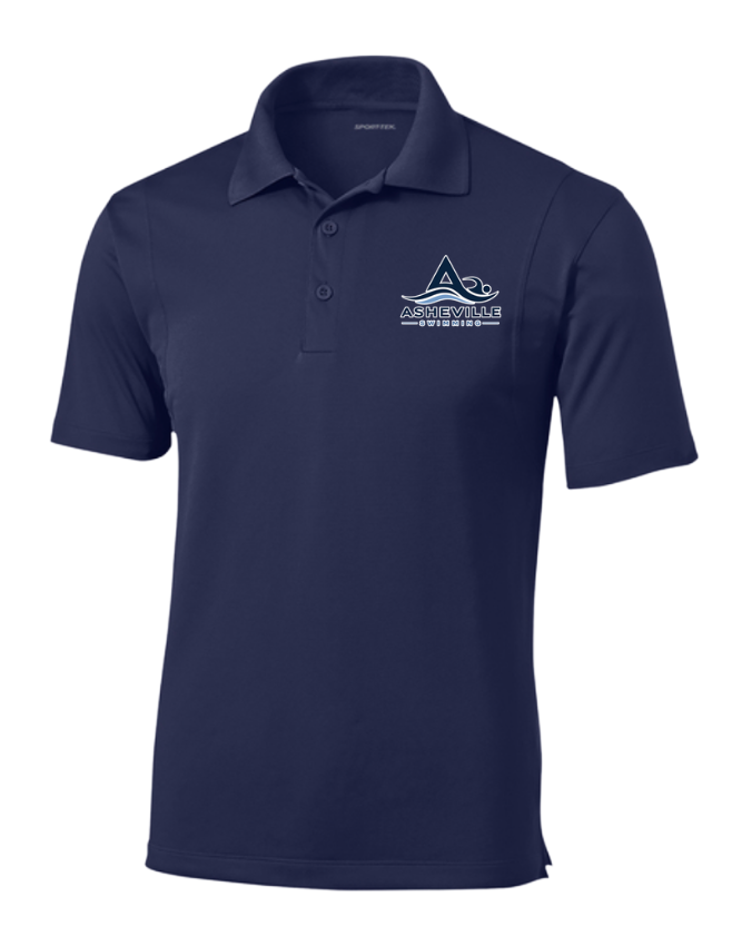Asheville Swimming Team Embroidered Mens Moisture Wick Polo - White or Navy