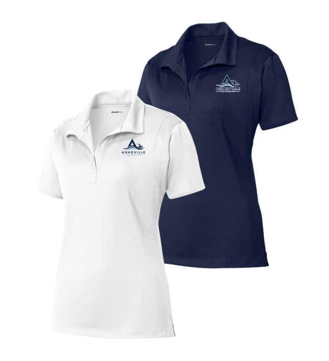 Asheville Swimming Team Embroidered Ladies Moisture Wick Polo - White or Navy