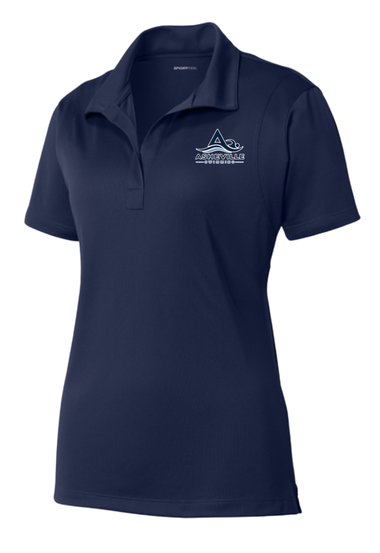 Asheville Swimming Team Embroidered Ladies Moisture Wick Polo - White or Navy