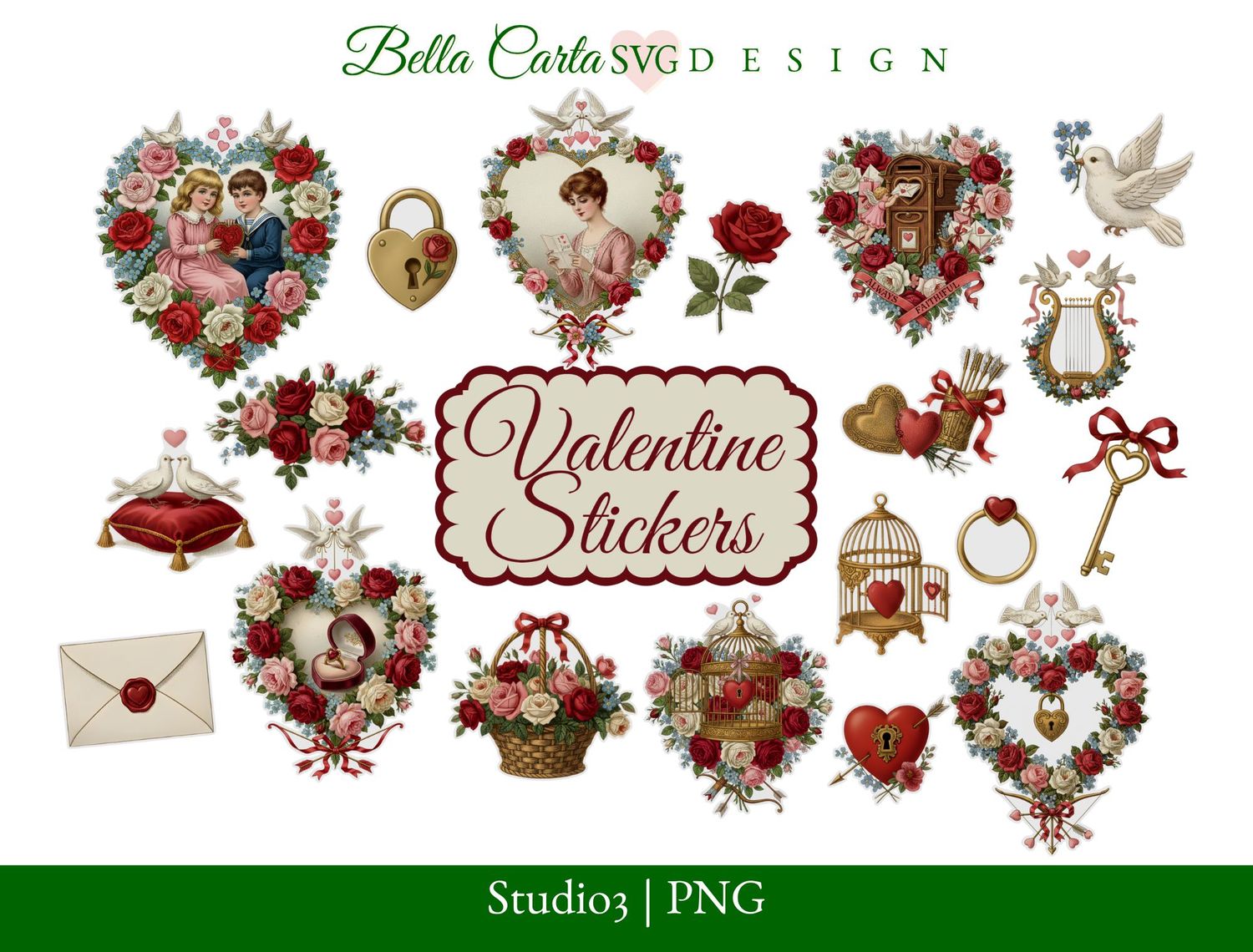 Victorian Valentine Stickers PNG