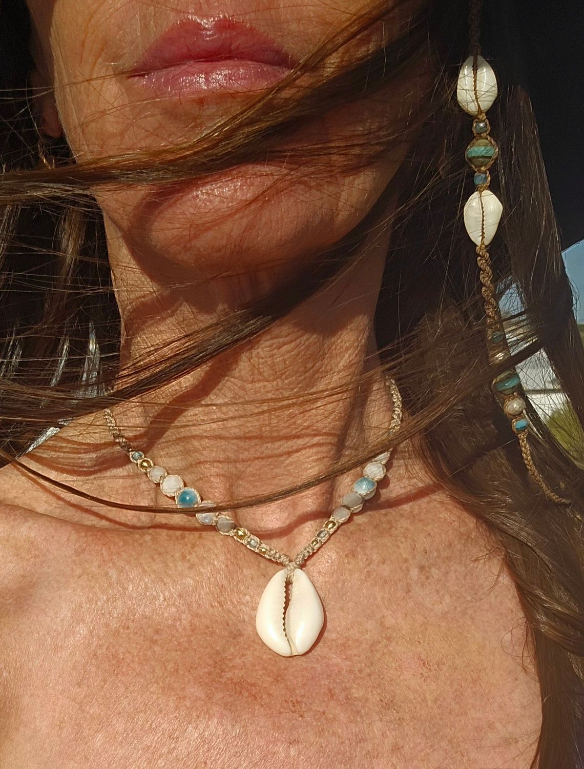 Cowrie Necklace - Larimar Moon