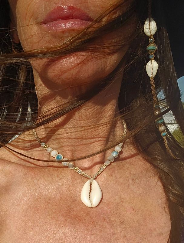 Cowrie Necklace - Larimar Moon