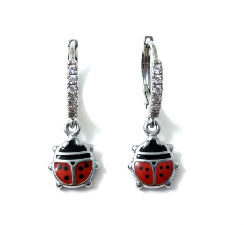 Orecchini cerchio con strass con charm coccinella