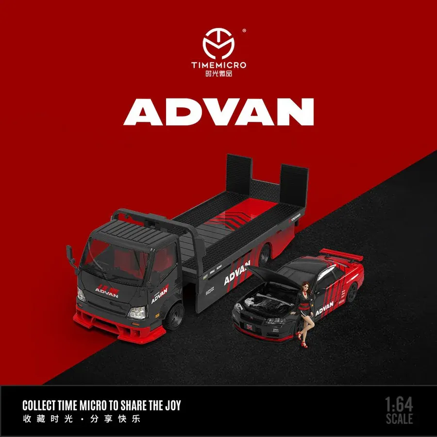 Time Micro 1/64 H300 Flatbed + R34 Z-Tune Set ADVAN Diecast