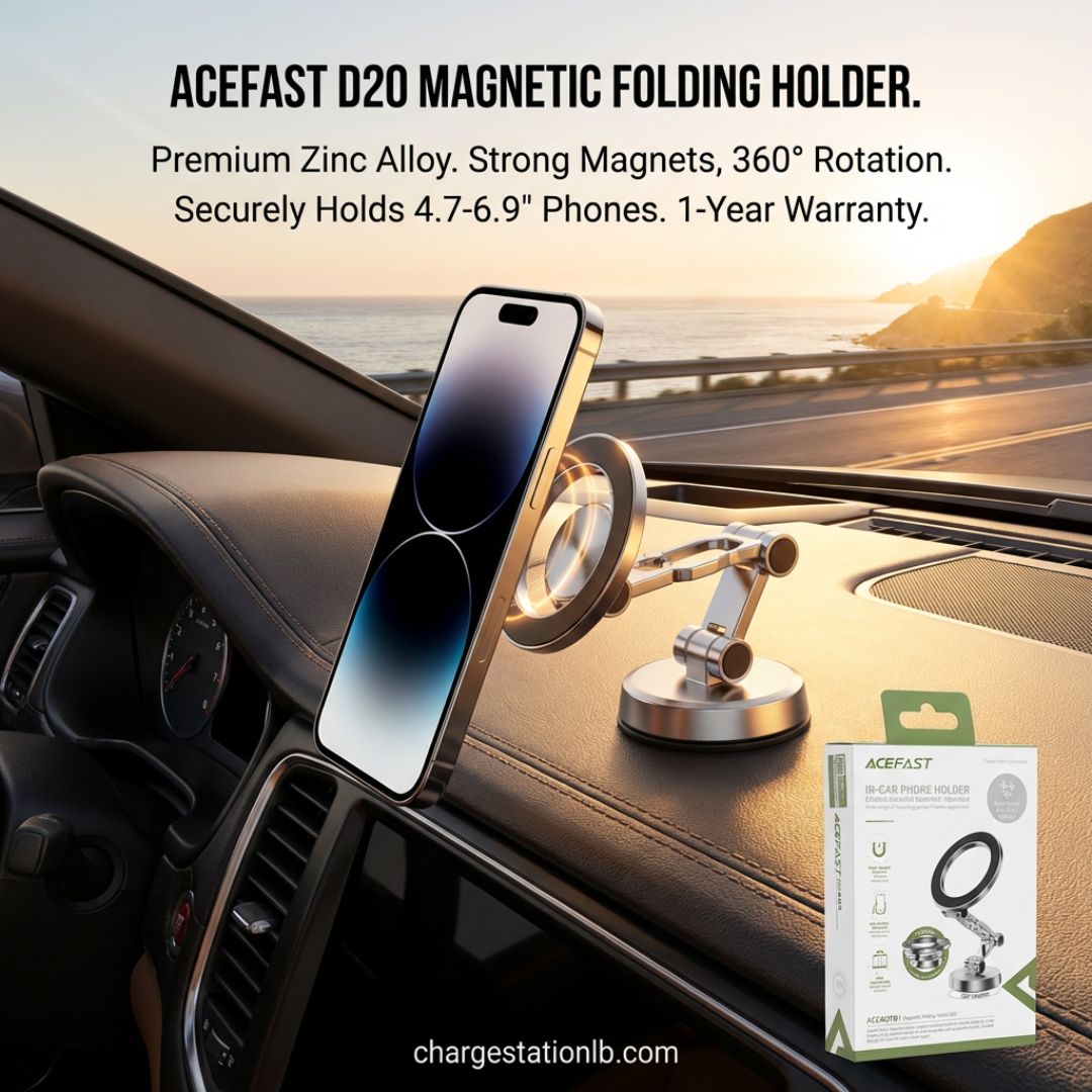 D20 magnetic folding holder – METAL GREY – SILVER