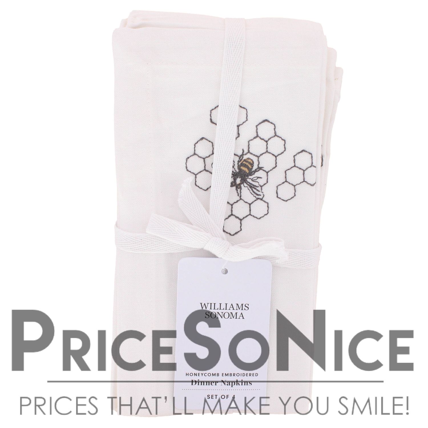 Honeycomb Bee Embroidered Napkins, Set of 4, MSRP $50