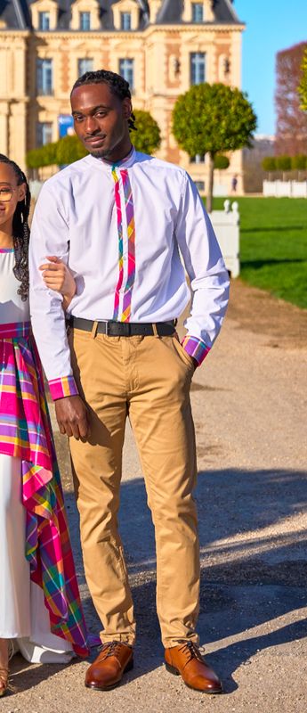 Chemise Blanche col Mao Madras