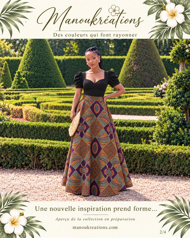 Ensemble Jupe trapèze wax et top manches bouffantes