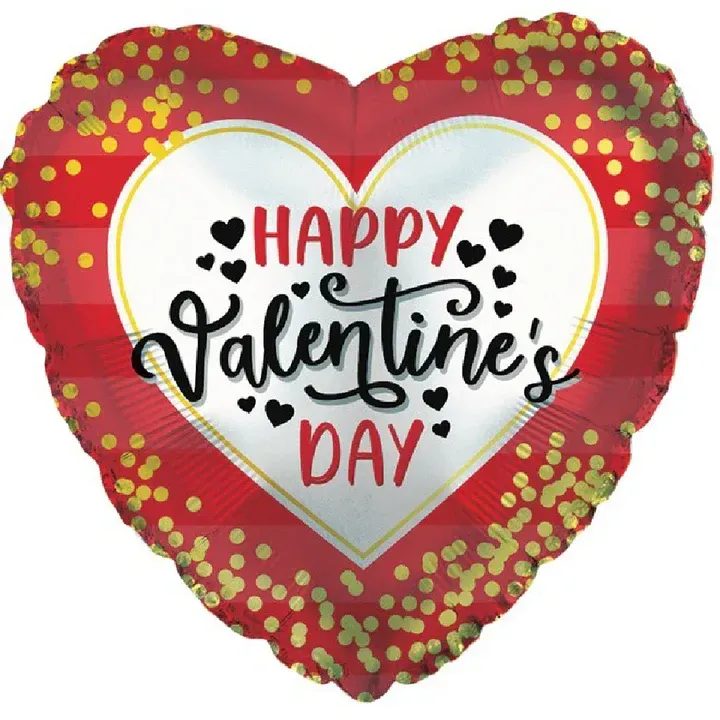 17 in  Happy Valentine's Day Gold Polka Dots Foil (5 Pack - FLAT)