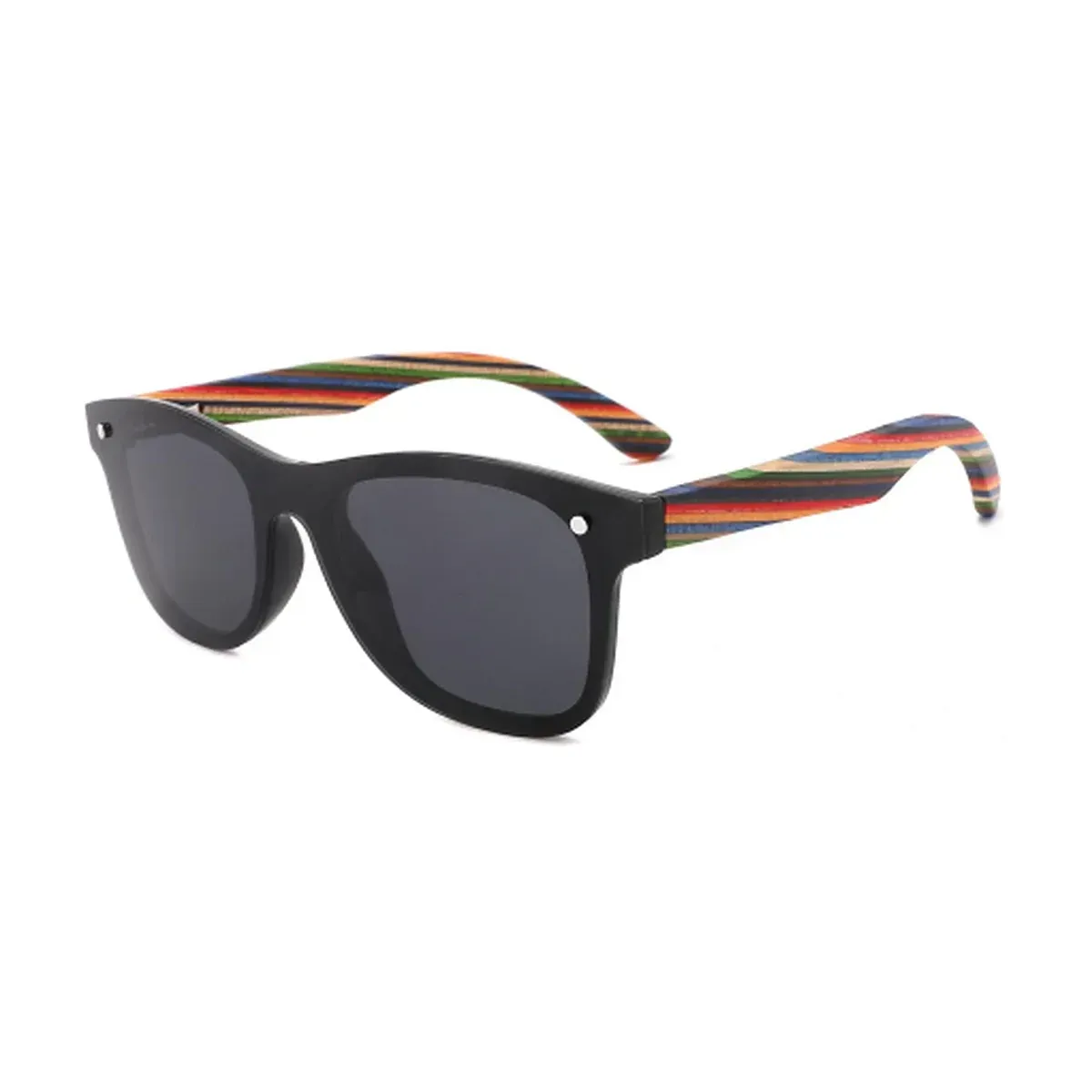 BAM Mimosa Stripe polarised sunglasses with black frame and colourful striped arms