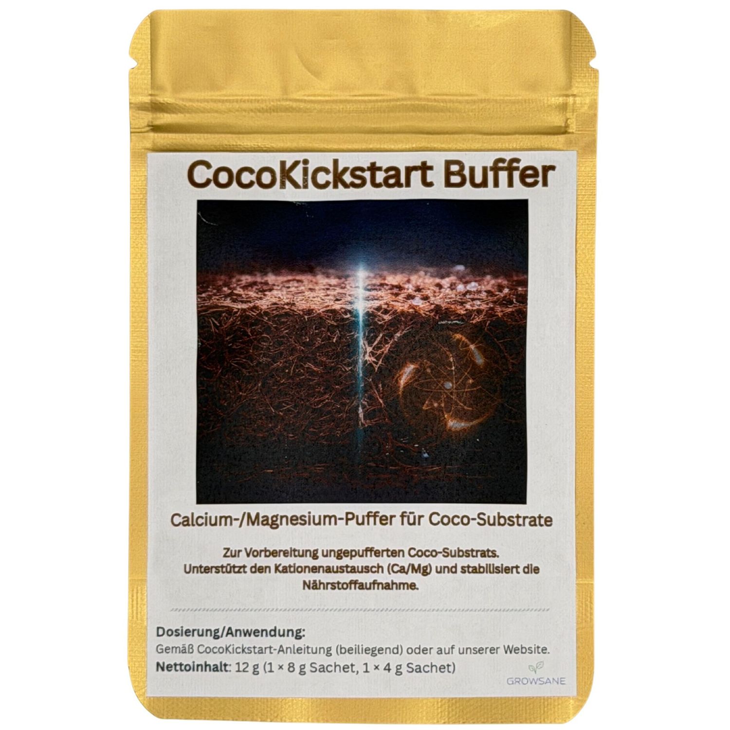 Growsane CocoKickStart Buffer Front – Ca/Mg Coco-Buffer für Bricks und Mischungen