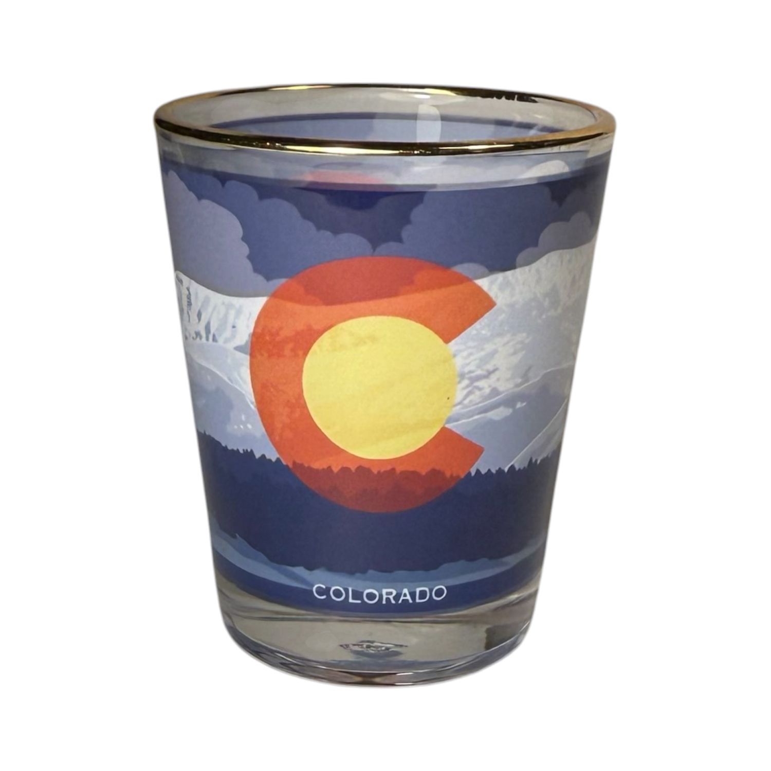 Colorado Flag with Mountains Shot Glass