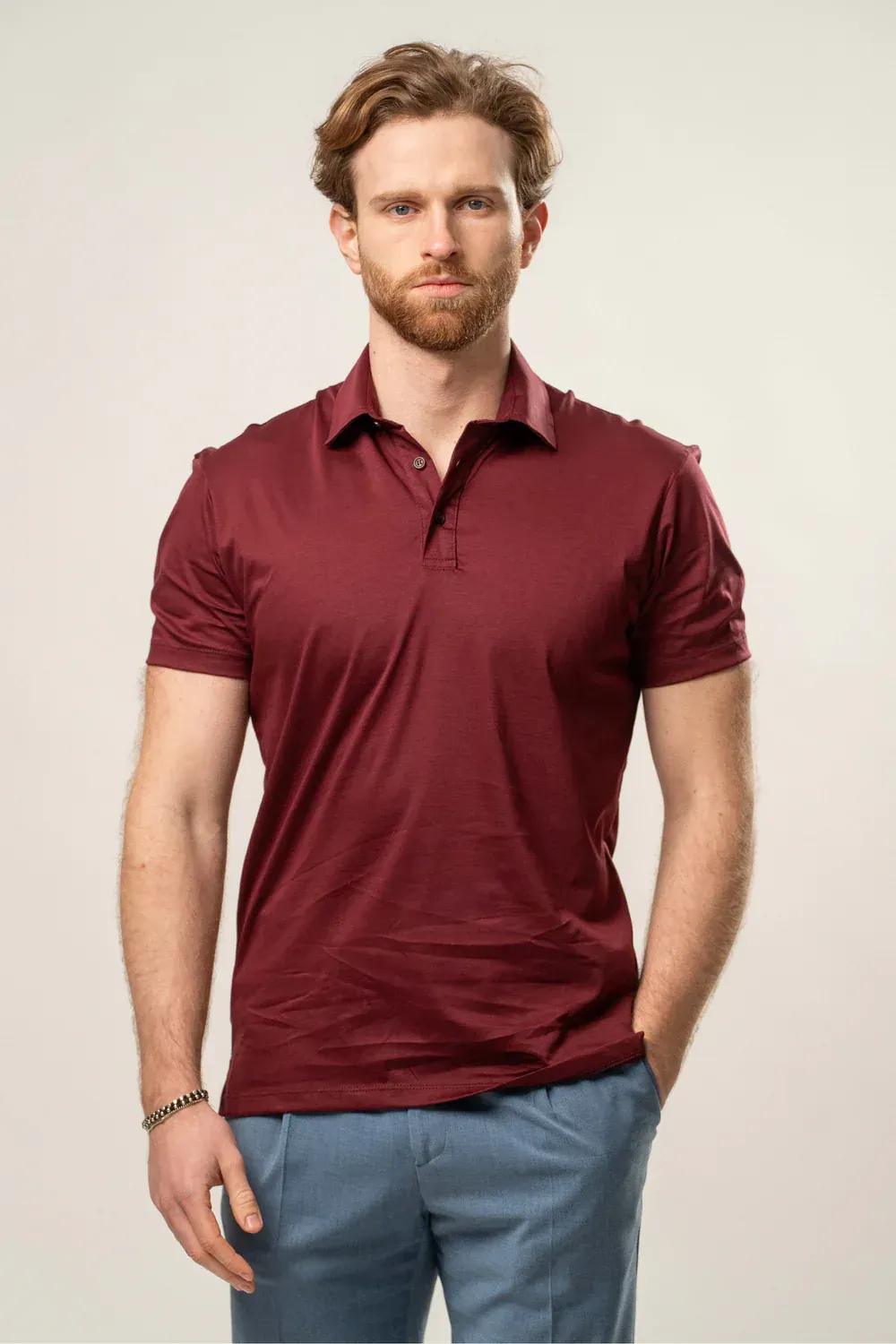 Franck La Scelta Classic Men’s Polo T‑Shirt – Made in Italy (Burgundy)