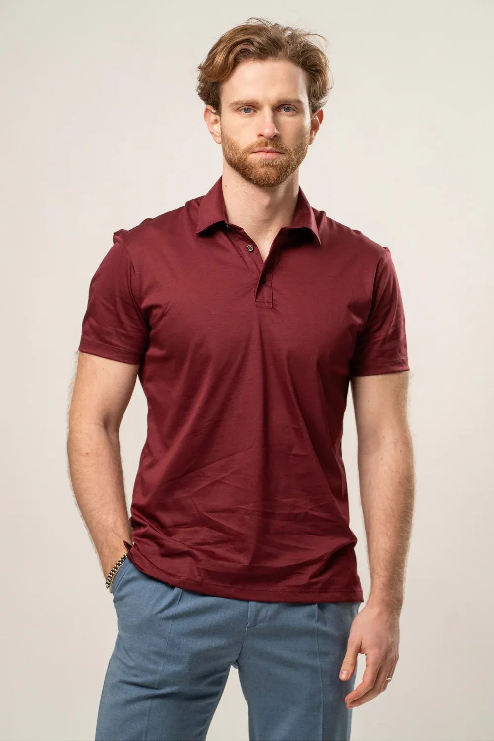 Franck La Scelta Classic Men’s Polo T‑Shirt – Made in Italy (Burgundy)