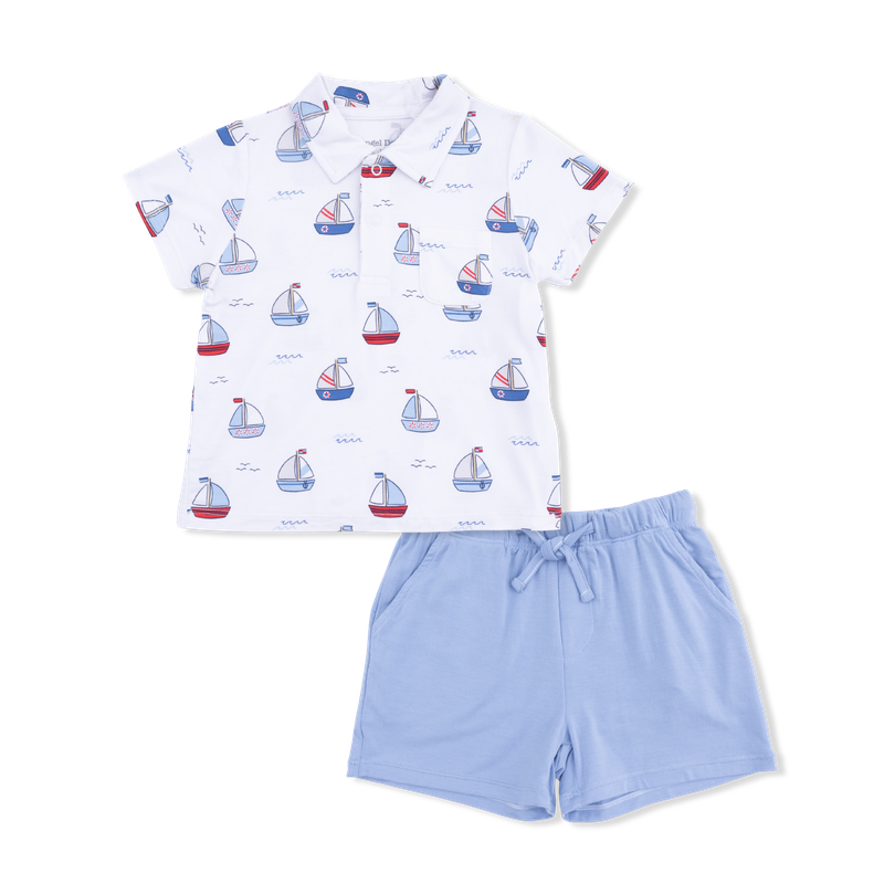 Bubbly Sailboats Blue - Polo with Casual Short