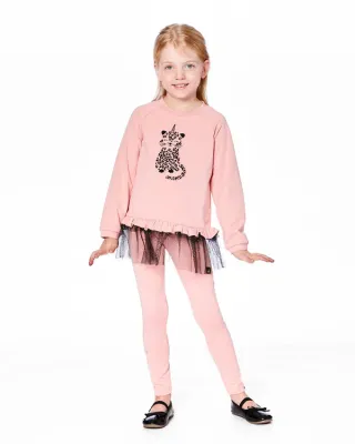Silver Pink Ribbed Leggings