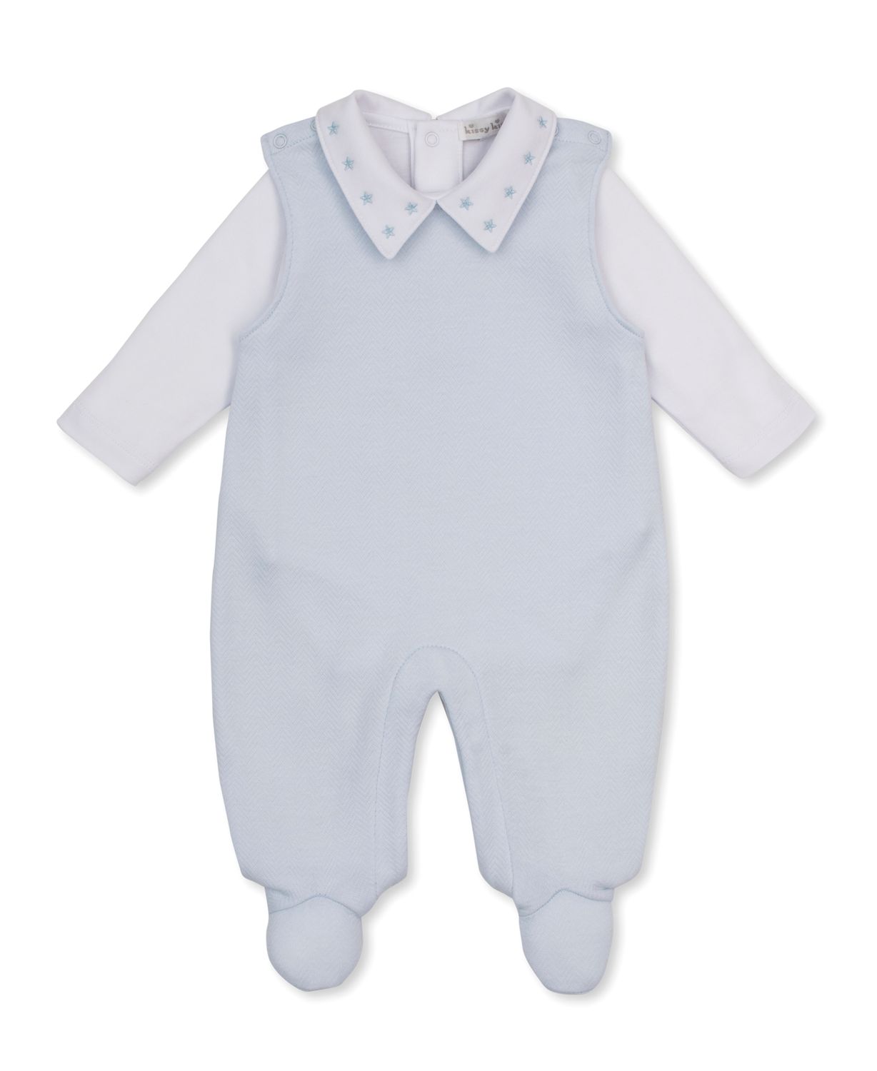 Baby Blessings Blue Jacquard Overall Set